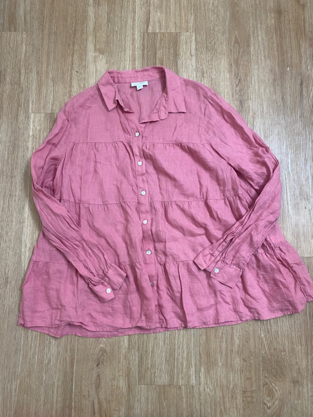 J. Jill 100% linen Pink Tiered Button-Front Blouse